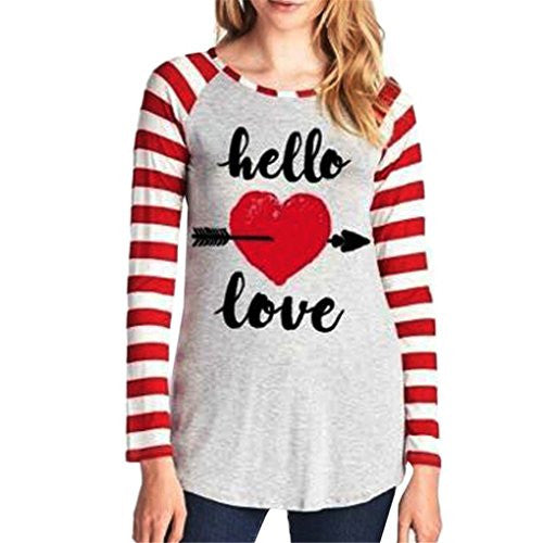 Winter Fashion Women Love Letter Stripe Print T shirt